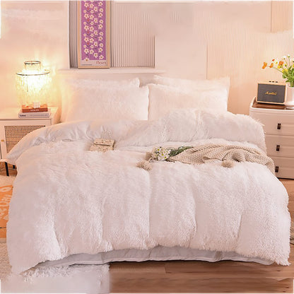 Reversible Faux Fur Duvet Cover Set - Plush Shaggy & Velvet 4-Piece Bedding - Full Queen King