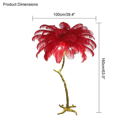 Tropical Feather Standing Lamp 63 in Tall Palm Tree Style Ambient Floor Light for Bedroom Living Room Decorative Accent Lighting
