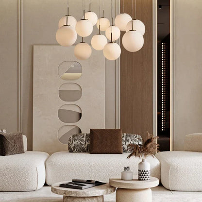 Modern Hanging Linear Chandelier with Hand-Blown Glass Globes & LED Lights for Dining Room & Kitchen Island