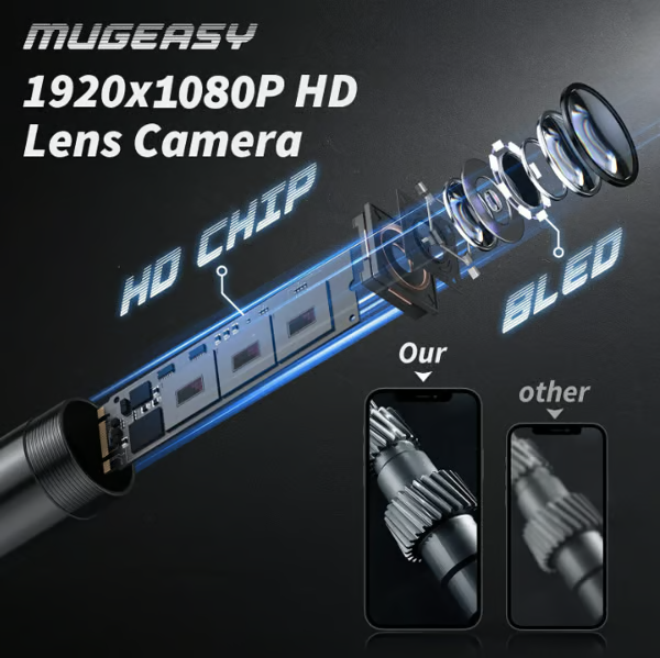 HD Video Borescope Camera 16 Foot Flexible Cable LED Lights Pipe Drain Engine Inspection Tool Smartphone Compatible