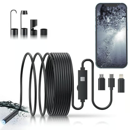 HD Video Borescope Camera 16 Foot Flexible Cable LED Lights Pipe Drain Engine Inspection Tool Smartphone Compatible