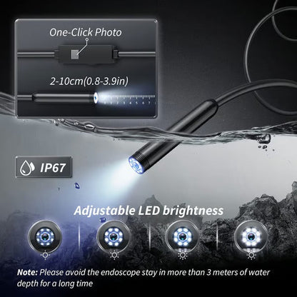 HD Video Borescope Camera 16 Foot Flexible Cable LED Lights Pipe Drain Engine Inspection Tool Smartphone Compatible