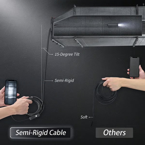 HD Video Borescope Camera 16 Foot Flexible Cable LED Lights Pipe Drain Engine Inspection Tool Smartphone Compatible