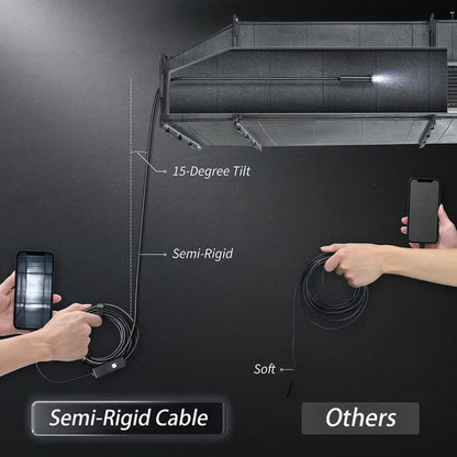 HD Video Borescope Camera 16 Foot Flexible Cable LED Lights Pipe Drain Engine Inspection Tool Smartphone Compatible