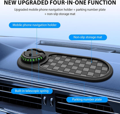 Dashboard Phone Mount with Storage Organizer & Parking Display for All Smartphones | Hands-Free Navigation Holder | 360° Rotating Cradle