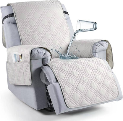 Recliner Protector with Waterproof Layers, Side Pockets & Non-Slip Grip for Pets, Spills & Family Use