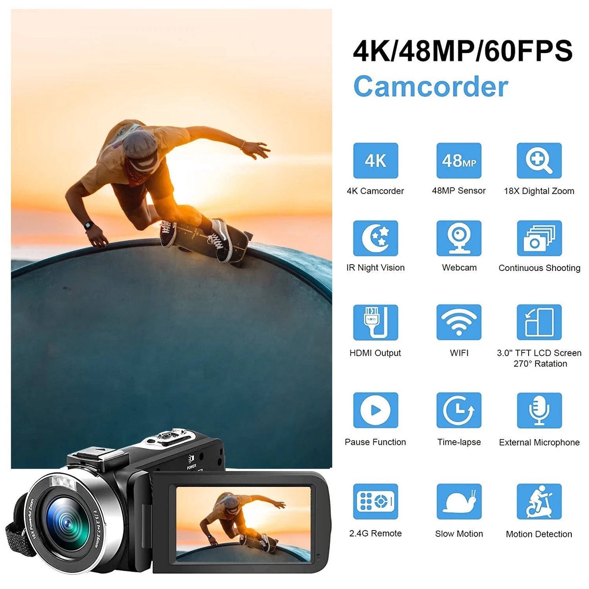 Ultra HD Vlogging Camera | 48MP Photos with Stabilizer & WiFi Connectivity | Perfect for Travel and Tutorials