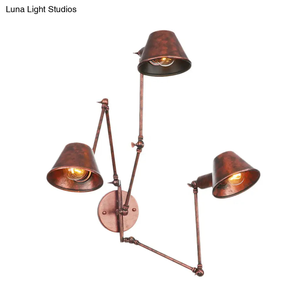 Adjustable Metal Wall Light Fixture with Cone Shade for Bedroom Living Room Industrial Decor Home Office Hallway Dining Room 2 or 3 Light