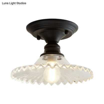 Ribbed Glass Ceiling Light – Single-Bulb Close-to-Ceiling Fixture with Scalloped Edge for Kitchen, Hallway & Bedroom