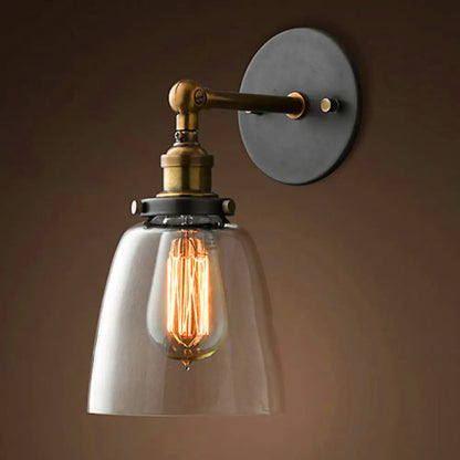 Adjustable Wall Sconce with Clear Glass & Brass-Black Finish – Industrial Metal Light for Kitchen, Hallway & Bedroom