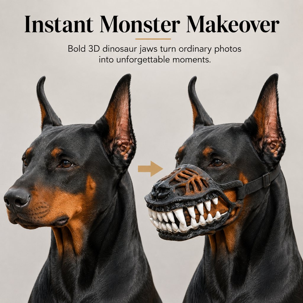 Ortekor Funny Dinosaur Costume Dog Muzzle for Halloween Parties & Photos – Instant Costume Upgrade