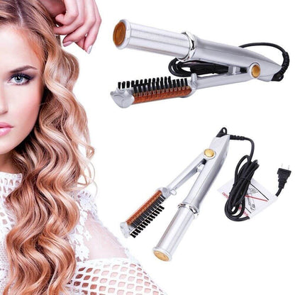 Dual-Action Rotating Hair Styling Tool – Curls & Straightens Wet or Dry Hair with Ceramic Barrel & Ionic Bristles for Salon Blowouts at Home