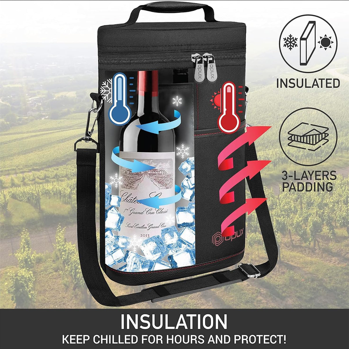 Insulated Wine Tote Bag for 2 Bottles with Adjustable Strap | Durable Canvas Carrier for Safe Travel
