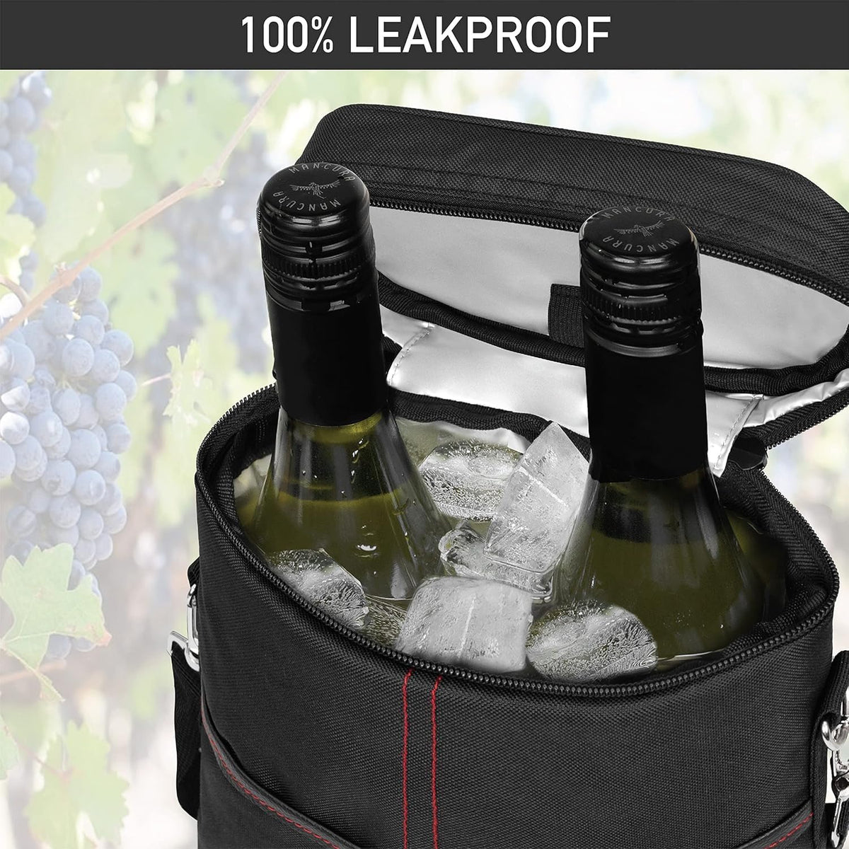 Padded Two-Bottle Wine Carrier Bag with Shoulder Strap for Picnics Parties Outdoor Travel Beach Dinner Events Wine Tastings Gifts