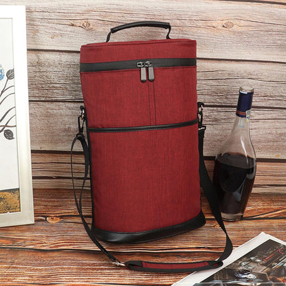 Padded Two-Bottle Wine Carrier Bag with Shoulder Strap for Picnics Parties Outdoor Travel Beach Dinner Events Wine Tastings Gifts