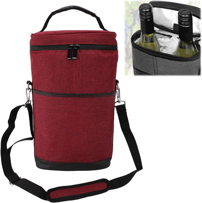 Padded Two-Bottle Wine Carrier Bag with Shoulder Strap for Picnics Parties Outdoor Travel Beach Dinner Events Wine Tastings Gifts