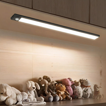 Motion Sensor LED Under Cabinet Light Rechargeable USB Powered Slim Aluminum Bar for Kitchen Closet Pantry Hallway 3 Color Temps Wireless In