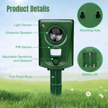 Motion-Activated Outdoor Cat Deterrent with Ultrasonic Sound Technology for Yards & Gardens
