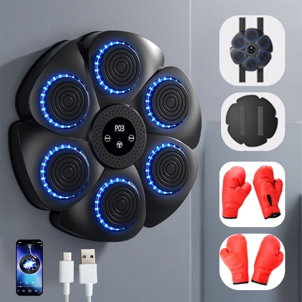 Wall-Mount Reaction Training Pad with LED Lights & Music for Home Workouts | Boxing Reflex Target Board for Kids & Adults | USB