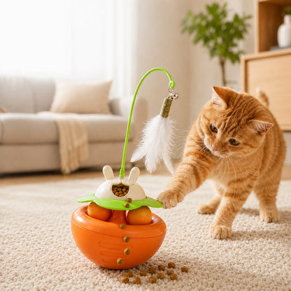 Ortekor Interactive Wobble Cat Toy for Indoor Cats - Treat-Dispensing Feather Teaser That Keeps Cats Busy