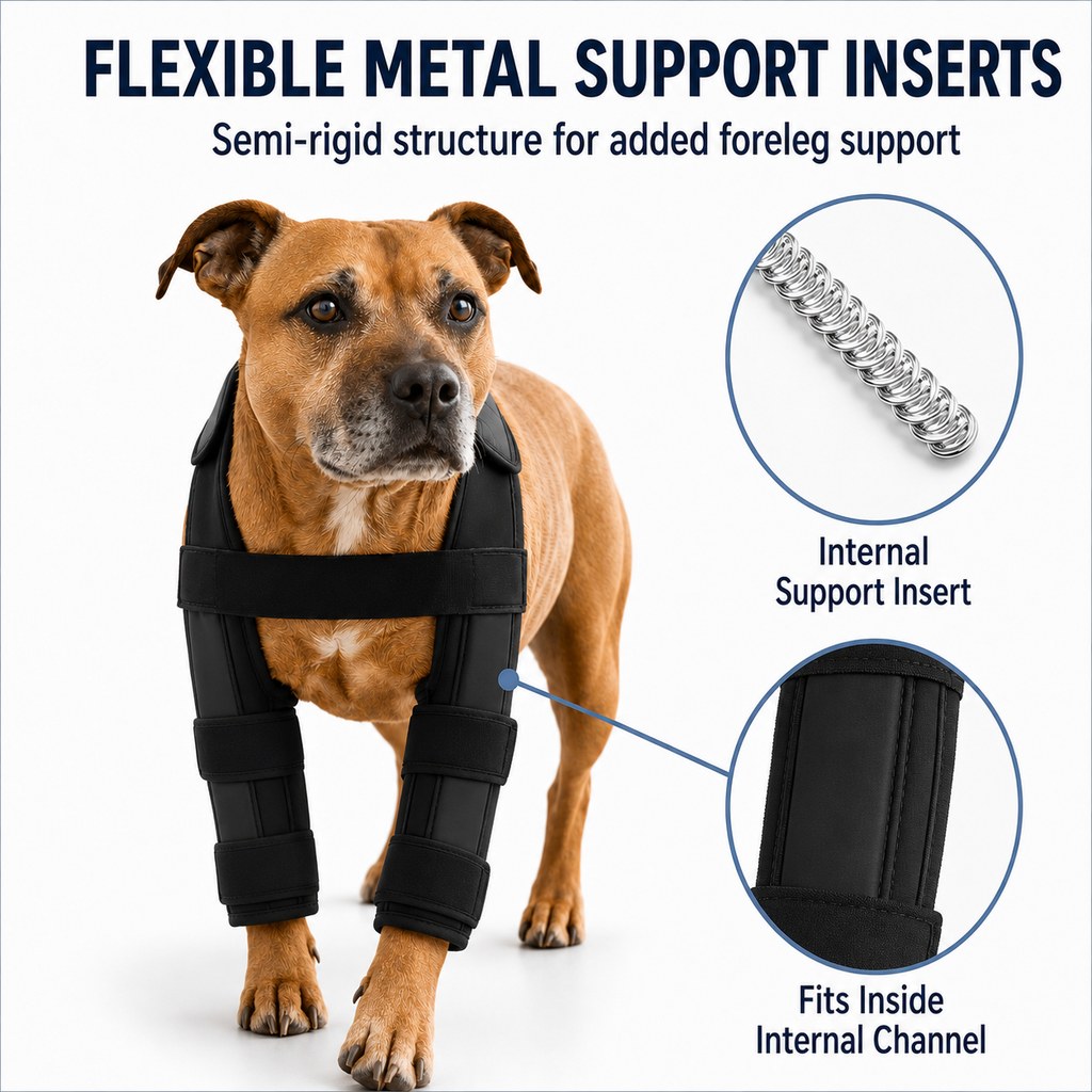 Ortekor Dog Double Front Leg Support Brace for Unsteady Walking - Chest Harness with Internal Metal Support Inserts