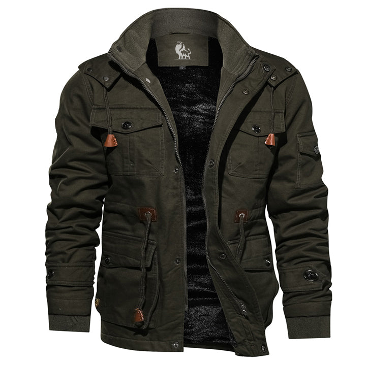 Men's Hooded Field Jacket – Durable Water-Resistant Coat with Removable Hood for Outdoor Adventures