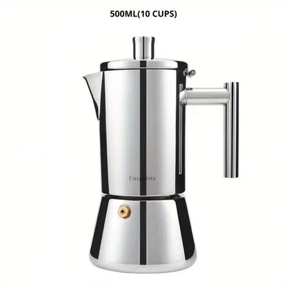 Stovetop Espresso Maker Stainless Steel – 3 Cup 6 Cup 10 Cup Options – Compatible with Gas Electric Induction – Classic Coffee Percolator