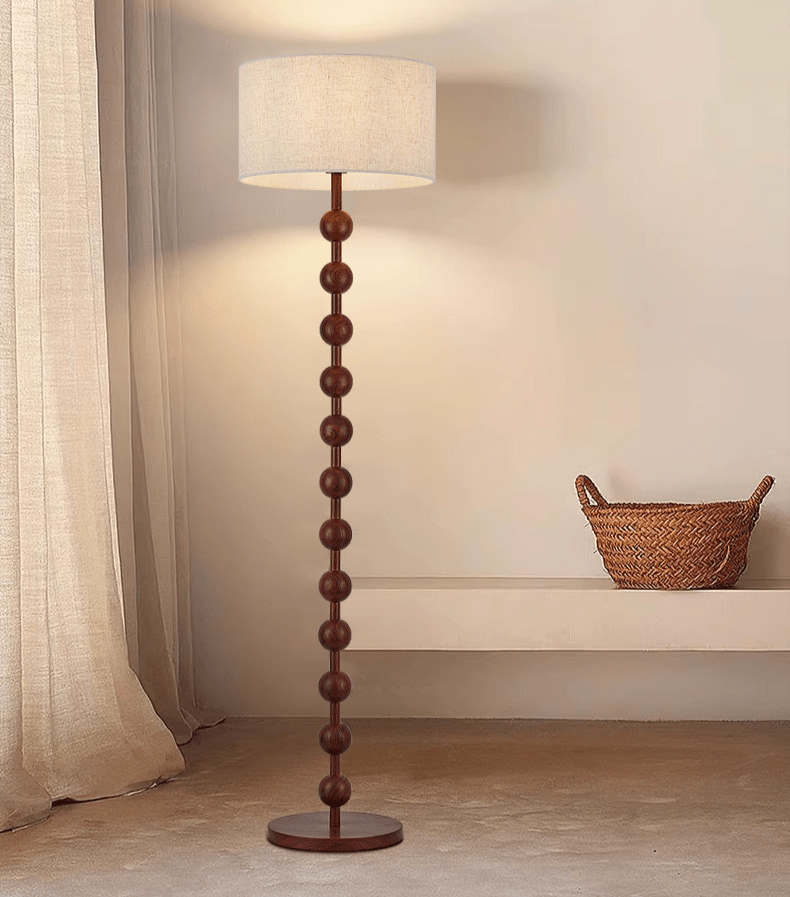 Tall Wooden Standing Lamp with Natural Fabric Shade 67 Inch for Bedroom Living Room Corner Reading Cozy Ambient Light Sculptural Base Modern