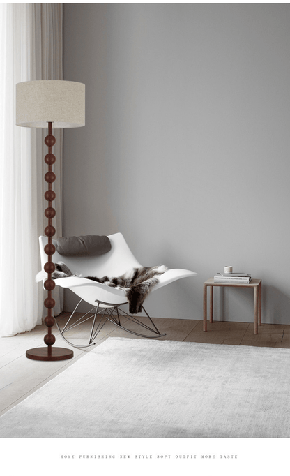 Tall Wooden Standing Lamp with Natural Fabric Shade 67 Inch for Bedroom Living Room Corner Reading Cozy Ambient Light Sculptural Base Modern