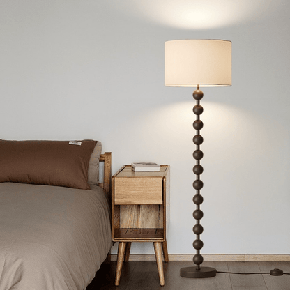 Tall Wooden Standing Lamp with Natural Fabric Shade 67 Inch for Bedroom Living Room Corner Reading Cozy Ambient Light Sculptural Base Modern