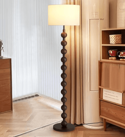 Tall Wooden Standing Lamp with Natural Fabric Shade 67 Inch for Bedroom Living Room Corner Reading Cozy Ambient Light Sculptural Base Modern