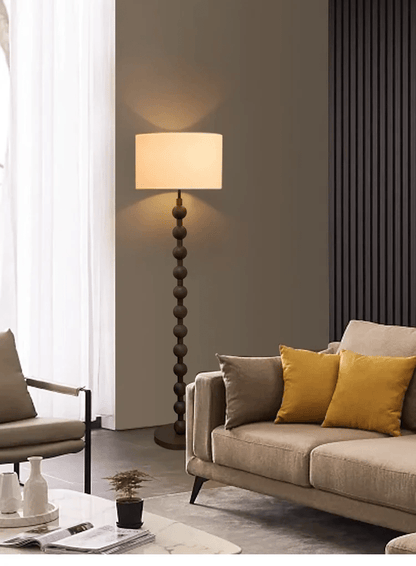Tall Wooden Standing Lamp with Natural Fabric Shade 67 Inch for Bedroom Living Room Corner Reading Cozy Ambient Light Sculptural Base Modern