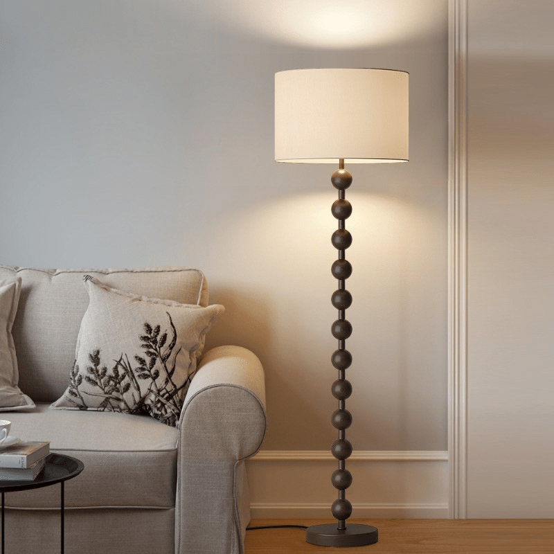 Tall Wooden Standing Lamp with Natural Fabric Shade 67 Inch for Bedroom Living Room Corner Reading Cozy Ambient Light Sculptural Base Modern