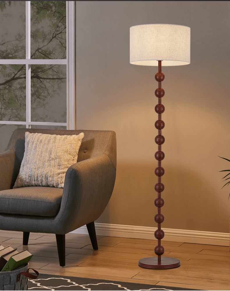 Tall Wooden Standing Lamp with Natural Fabric Shade 67 Inch for Bedroom Living Room Corner Reading Cozy Ambient Light Sculptural Base Modern