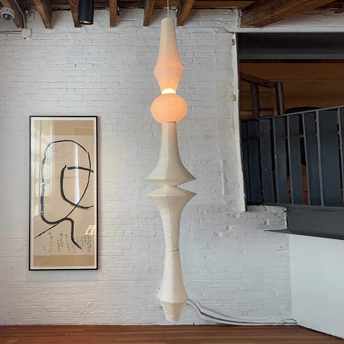 Cylindrical Drop Ceiling Fixture with Translucent Shade 55 inch or 94 inch Height E27 Socket Adjustable Cord for Stairwell Bedroom Entryway