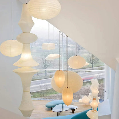 Cylindrical Drop Ceiling Fixture with Translucent Shade 55 inch or 94 inch Height E27 Socket Adjustable Cord for Stairwell Bedroom Entryway