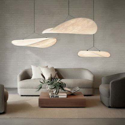 Cloud Silk Pendant Light, Japanese Minimalist Ceiling Fixture, Adjustable Hanging Lamp for Dining Room & Bedroom, Soft Ambient LED