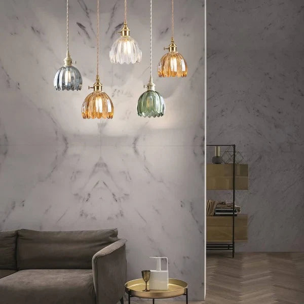 Hanging Ceiling Light Fixture with Floral Glass Shade E27 Socket for Kitchen Dining Room Bedroom Ambient Illumination Decor