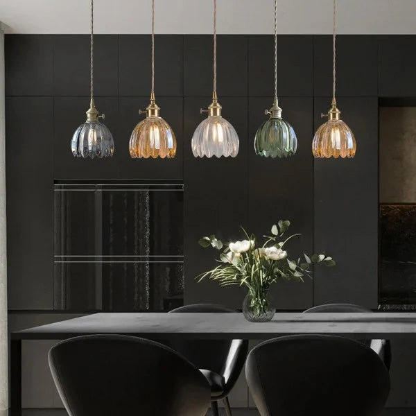 Hanging Ceiling Light Fixture with Floral Glass Shade E27 Socket for Kitchen Dining Room Bedroom Ambient Illumination Decor