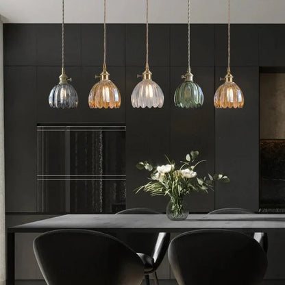 Glass Drop Ceiling Light E27 Socket Amber Shade for Kitchen Island Dining Room Hallway Living Room Retro Tulip Hanging Fixture Modern Farmho