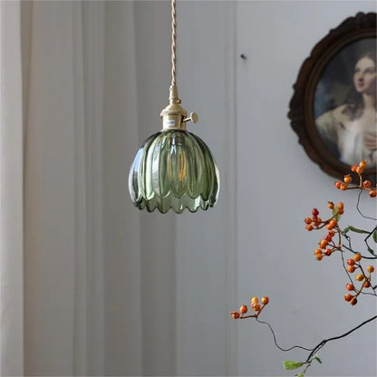 Hanging Glass Petal Shade Ceiling Fixture 4.7 Inches Clear for Kitchen Island Breakfast Nook Bedroom Bedside E27 Socket Ambient Dining Room