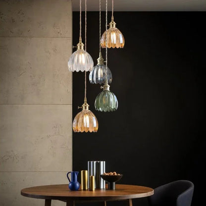 Hanging Ceiling Light Fixture with Floral Glass Shade E27 Socket for Kitchen Dining Room Bedroom Ambient Illumination Decor