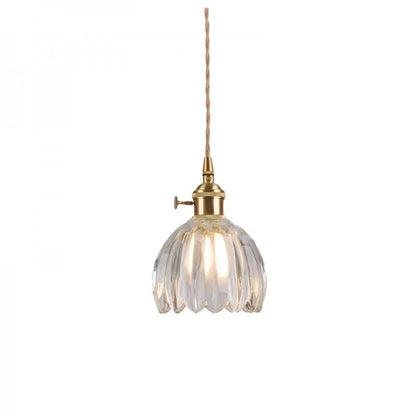 Hanging Glass Petal Shade Ceiling Fixture 4.7 Inches Clear for Kitchen Island Breakfast Nook Bedroom Bedside E27 Socket Ambient Dining Room