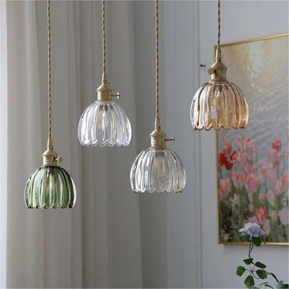 Glass Drop Ceiling Light E27 Socket Amber Shade for Kitchen Island Dining Room Hallway Living Room Retro Tulip Hanging Fixture Modern Farmho
