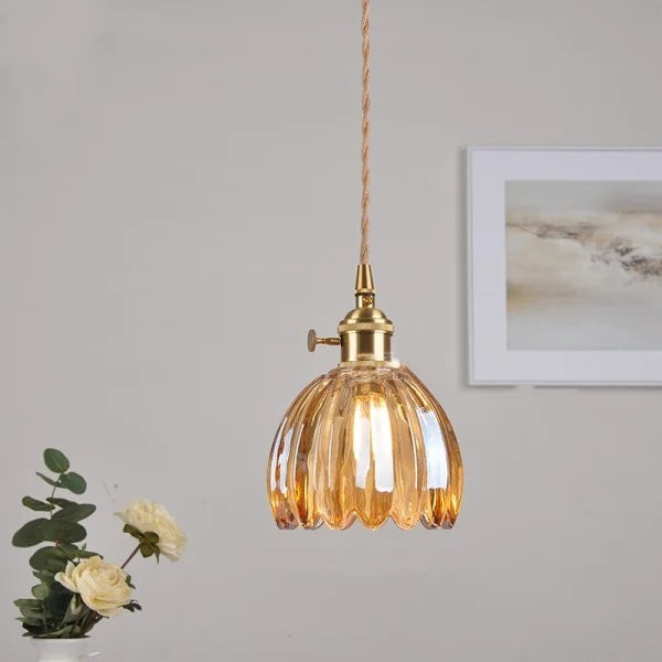 Hanging Glass Petal Shade Ceiling Fixture 4.7 Inches Clear for Kitchen Island Breakfast Nook Bedroom Bedside E27 Socket Ambient Dining Room