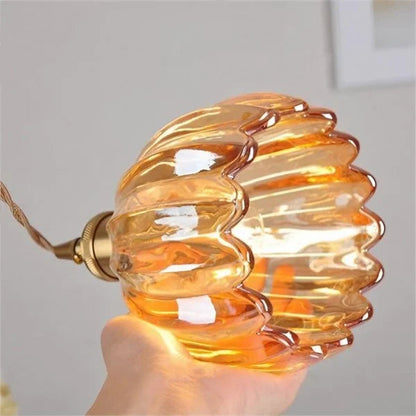 Glass Drop Ceiling Light E27 Socket Amber Shade for Kitchen Island Dining Room Hallway Living Room Retro Tulip Hanging Fixture Modern Farmho