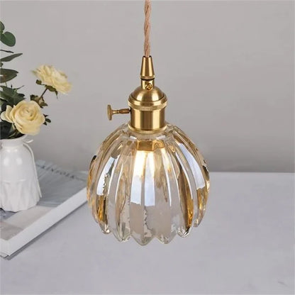 Hanging Glass Petal Shade Ceiling Fixture 4.7 Inches Clear for Kitchen Island Breakfast Nook Bedroom Bedside E27 Socket Ambient Dining Room