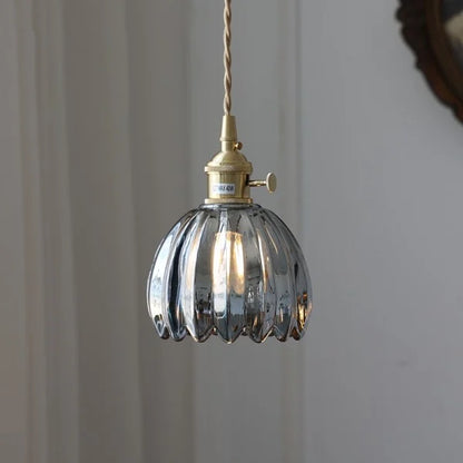 Hanging Glass Petal Shade Ceiling Fixture 4.7 Inches Clear for Kitchen Island Breakfast Nook Bedroom Bedside E27 Socket Ambient Dining Room