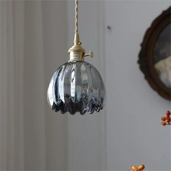 Hanging Ceiling Light Fixture with Floral Glass Shade E27 Socket for Kitchen Dining Room Bedroom Ambient Illumination Decor