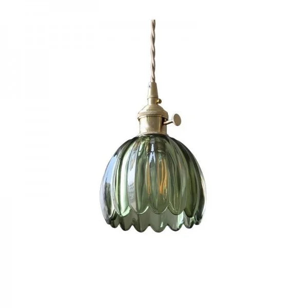 Hanging Glass Petal Shade Ceiling Fixture 4.7 Inches Clear for Kitchen Island Breakfast Nook Bedroom Bedside E27 Socket Ambient Dining Room